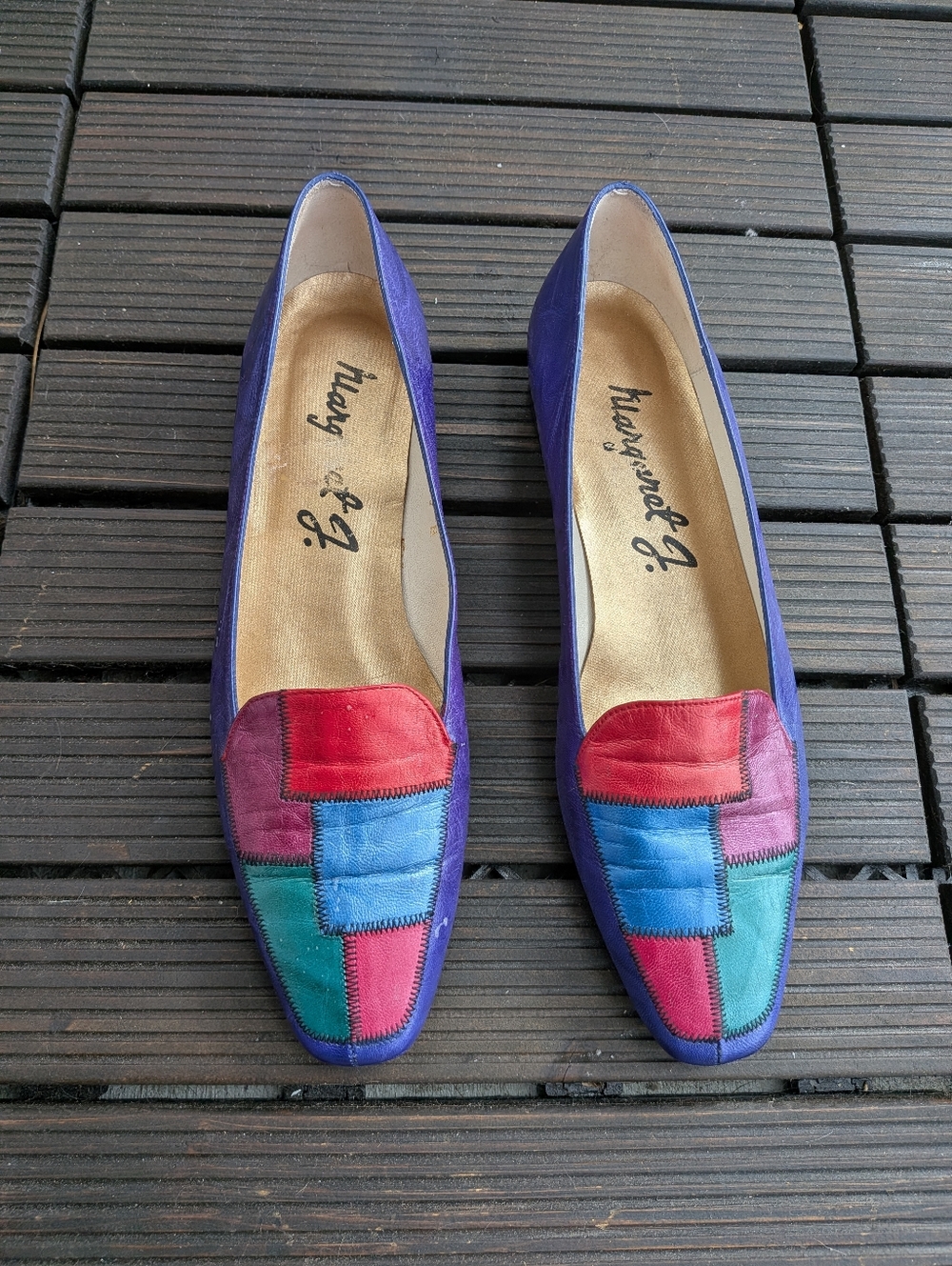 Margaret J Jerrold Vintage Leather Loafers with Multicolor Patchwork